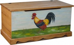 COFFRE 100 paint Coq (fond bleu) Сундук с росписью Петух на голубом фоне Pin Magic