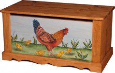 COFFRE 100 paint Poule et poussins (fond bleu) Сундук с росписью Курица с цыплятами на голубом фоне Pin Magic