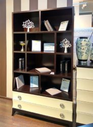 FB.BC.PT.28 Книжный шкаф PRATO отделка перламутровый лак цвета слоновой кости (pearl ivory lacquer), шпон цвета горького шоколада (veneer of bitter chocolate color)