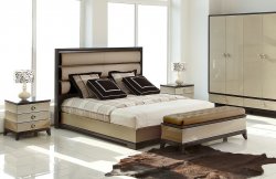 FB.BD.PT.12 Кровать с решеткой PRATO отделка глянцевый серо-бежевый лак (high-glos gray beige lacquer), шпон цвета темного ореха (veneer of dark walnut color), ткань MOKI-45