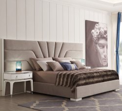 FB.BD.RIM.188 Кровать с решеткой RIMINI отделка белый блестящий лак, ткань R6012A-53