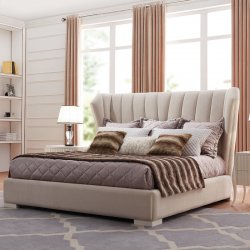 FB.BD.RIM.193 Кровать с решеткой RIMINI отделка pearl white A, ткань FINCA-1A
