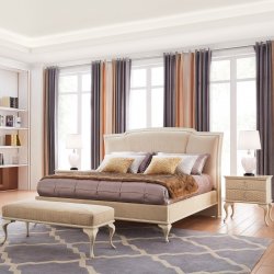 FB.BD.RM.158 Кровать с решеткой ROMA отделка бежевый лак Beige B, ткань кремовый велюр ANYZO-02, строчка соты в средней части изголовья
